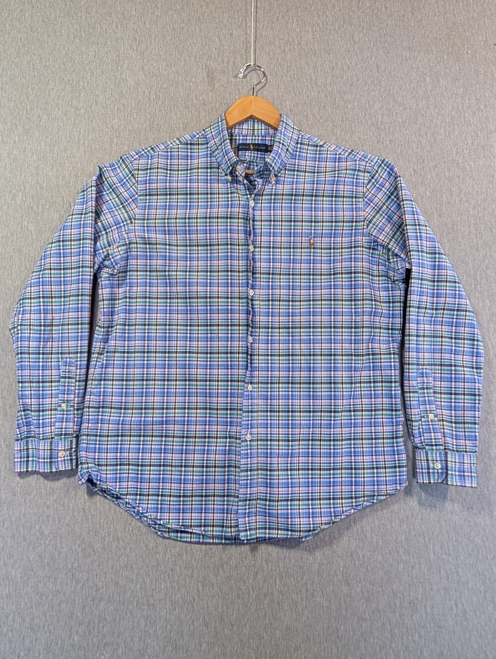 Ralph Lauren Classic Plaid Button Shirt Men's XL/TG Blue Purple Flesh Pony